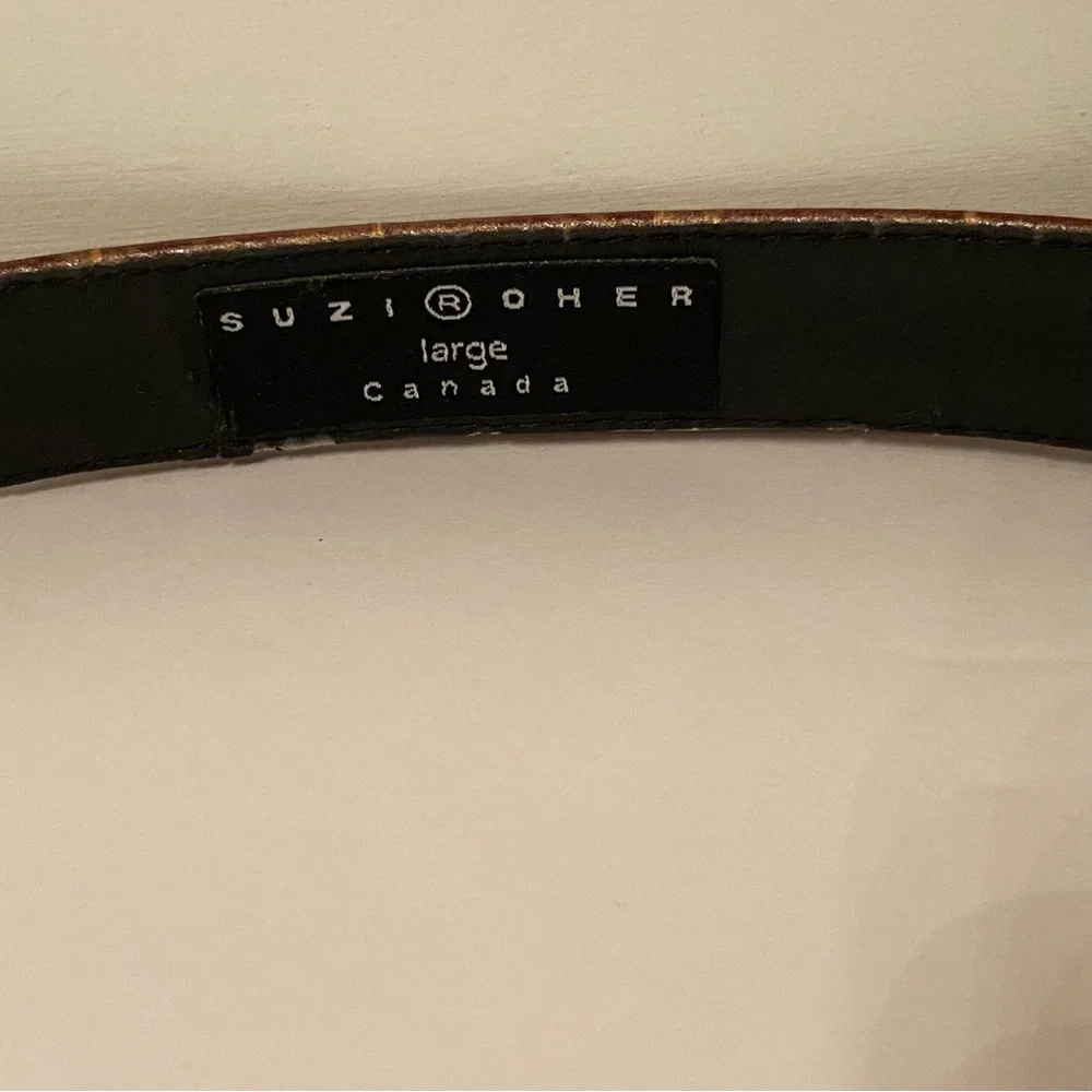 SUZI OHER BELT BROWN LEATHER GOLD FOIL EFFECT CROC LOOK CHUNKY BRONZE CHAIN L